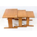 Golden Ash Nest of Three Tables, largest 67cm wide x 45cm high