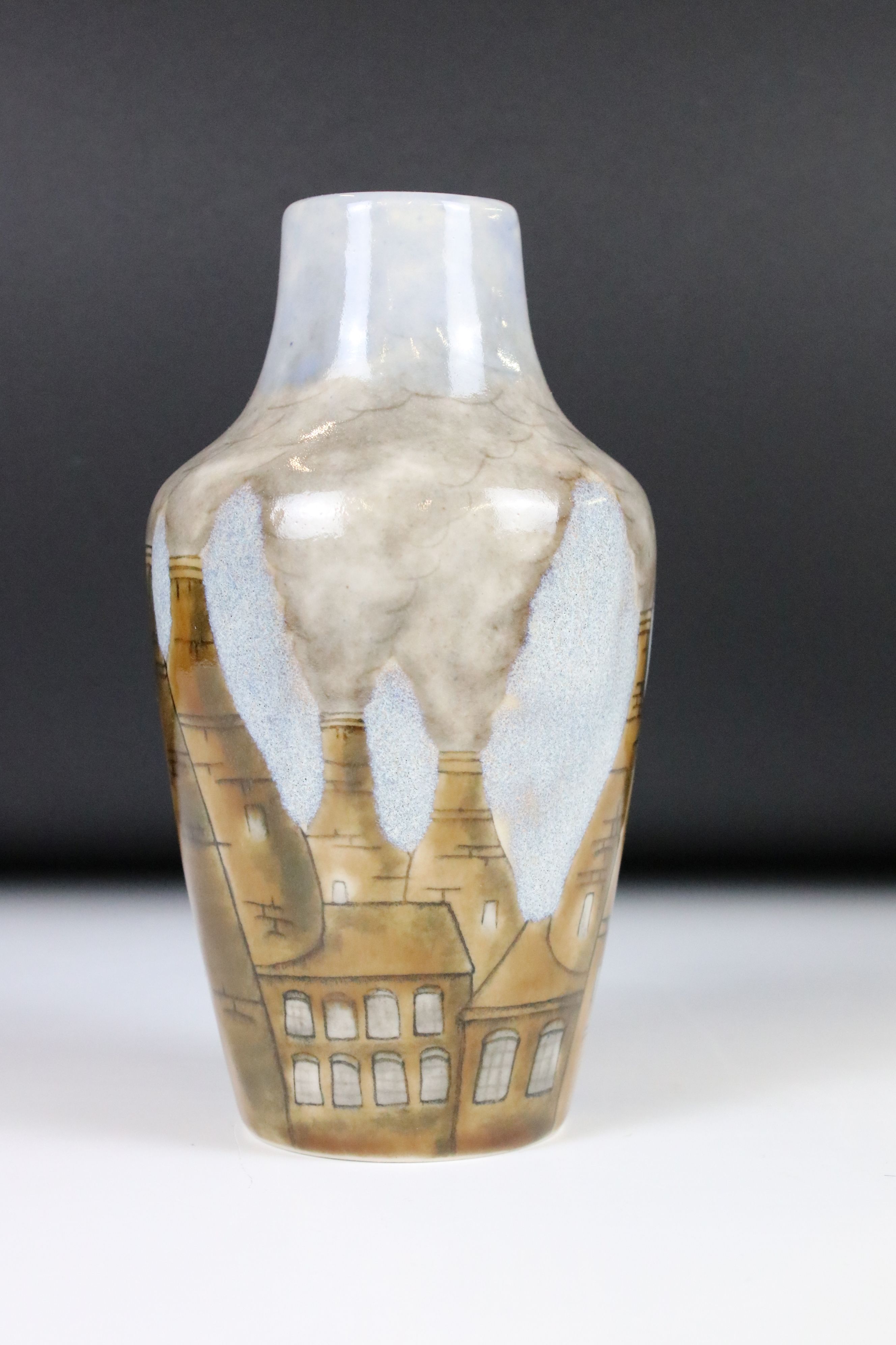 Cobridge Stoneware Vase decorated in the Bottle Kiln pattern, impressed marks to base and initials - Image 6 of 7