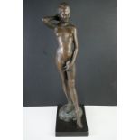 Enzo Plazzotta (1921-1981) Bronze Figure of a Naked Woman on a Polished Slate Base, signed with