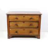 19th century style Mahogany Chest of Three Long Drawers with turned wooden handles, 103cm long x