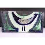 Mid century Ceramic Plaque / Tile with hand painted abstract decoration of a Dove, 25cm x 50cm