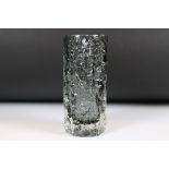 Whitefriars Glass Pewter Textured Bark Vase, pattern no. 9690, 19cm high