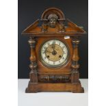 Early 20th century Walnut Mantle Clock, 8 day, the white enamel and gilt face with Arabic