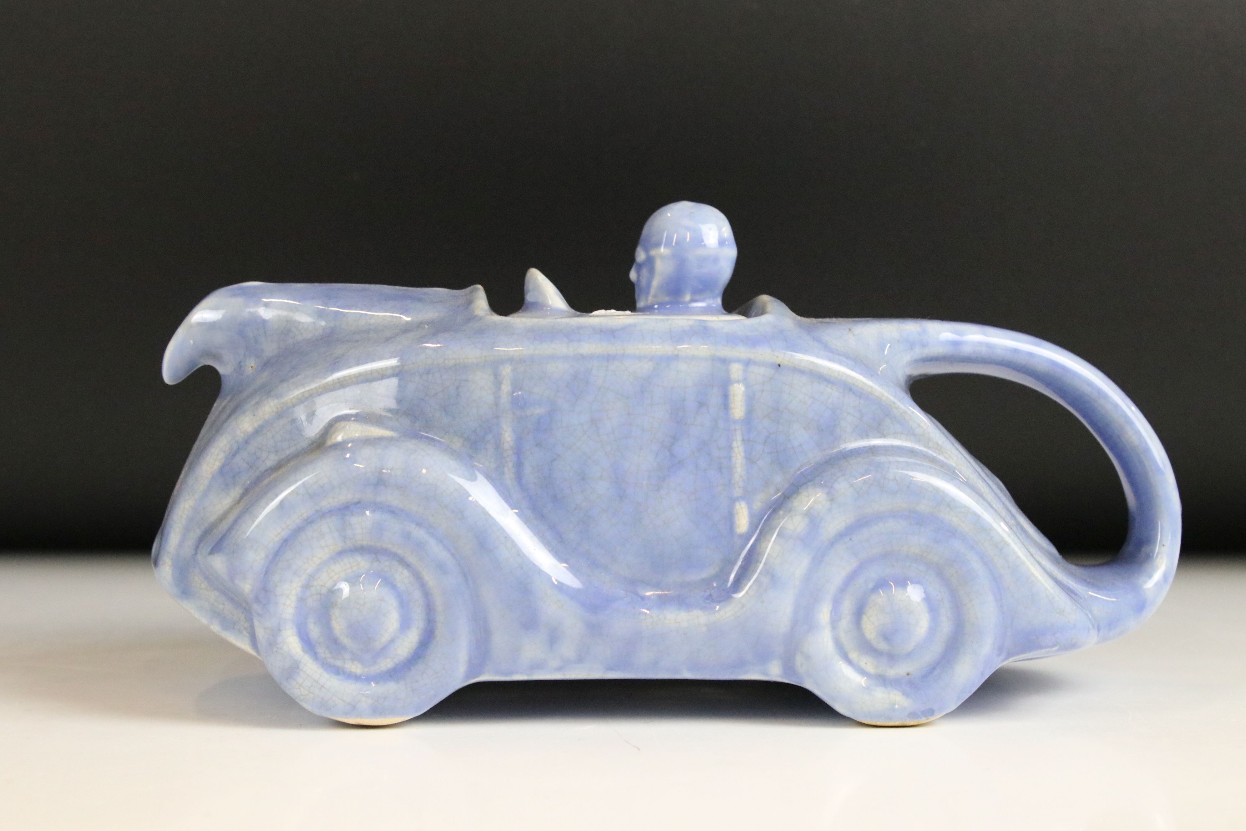 1930's Sadler Ceramic Blue Glazed Teapot in the form of a Racing Car and Driver, 23cm long - Image 6 of 9