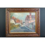 Oil on canvas, a peaceful village scene with cottages, signed Helen Slop?