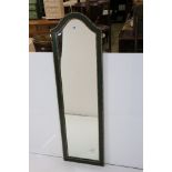 Green and Gilt Painted Tall Mirror with domed top, 130cm x 38cm