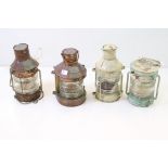 A collection of four ships lanterns to include two copper examples all marked Tung Woo Hong Kong.