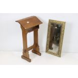 Small Oak Gothic style Lectern, 43cm wide x 77cm high together with Gilt Framed Mirror, 70cm x 35cm