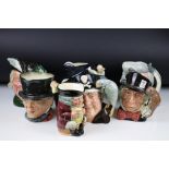 Seven Royal Doulton character jugs, comprising: D6335 'Long John Silver', D6654 'Mark Twain',