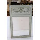 19th century style Green Painted Overmantle or Pier Mirror, the deep pediment with moulded floral