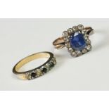 Two vintage ladies dress rings including large central blue paste cluster ring (tested as gold)