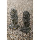 Pair of Reconstituted Stone Garden Lions, 58cm high