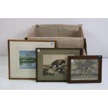 Collection of Thirteen Watercolours and Prints, all framed and glazed