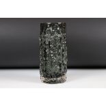 Whitefriars Glass Pewter Textured Bark Vase, pattern no. 9691, 23.5cm high