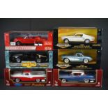 Six boxed diecast models, 1:18 scale or similar, to include Sun Star 4531 1963 Ford Falcon Futura
