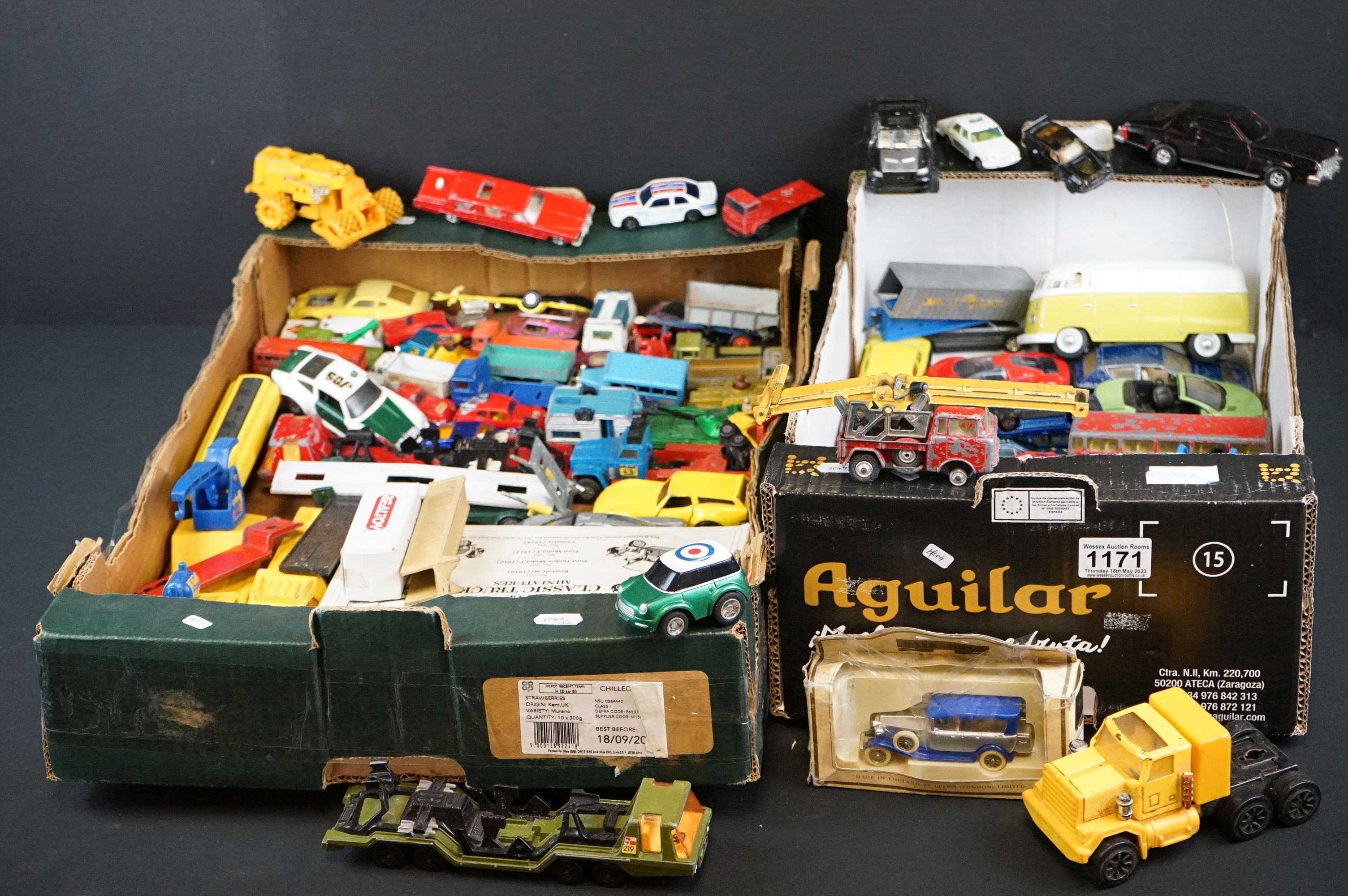 Around 60 play worn diecast models to include Matchbox, Corgi and Zylmex examples, featuring