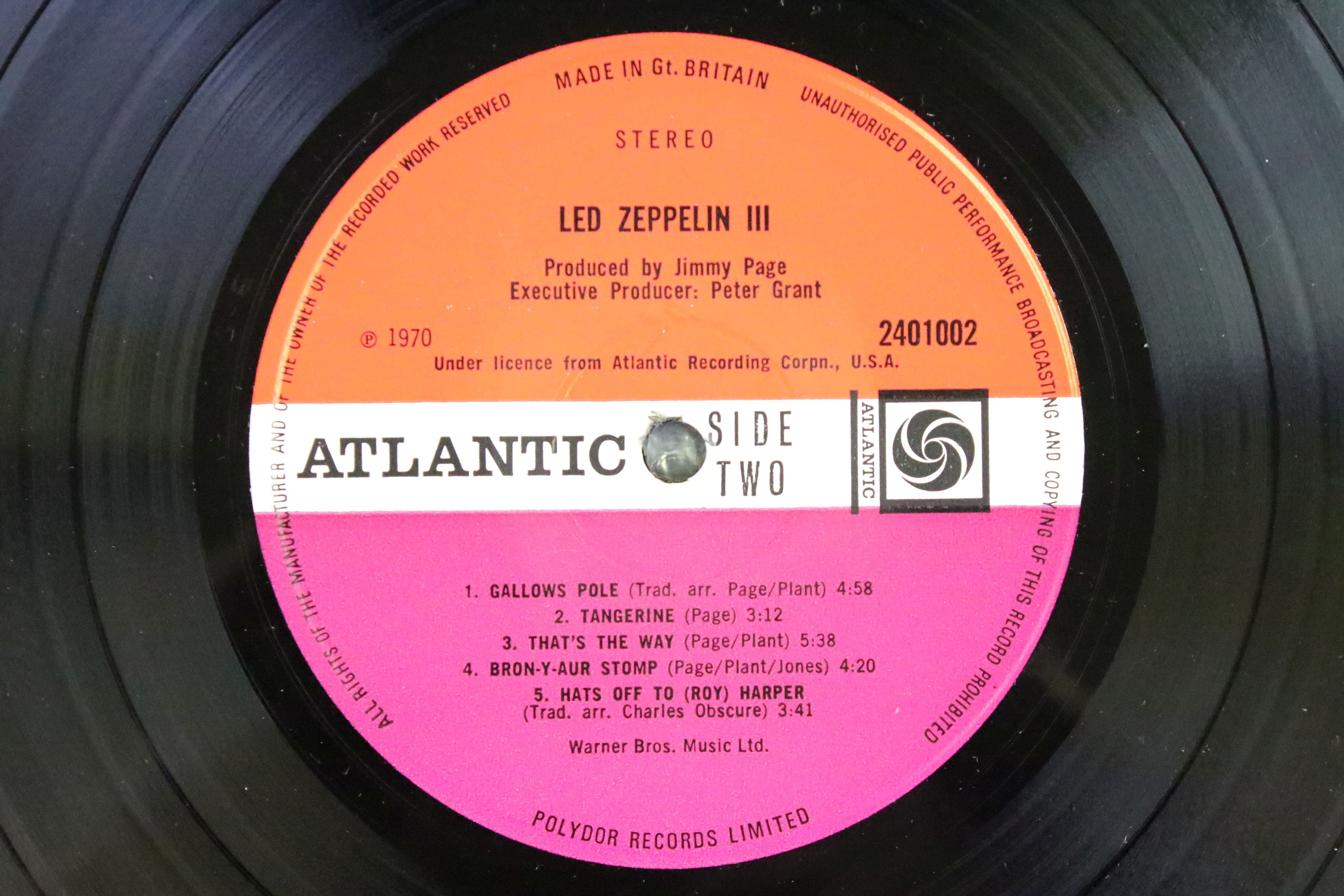 Vinyl - Led Zeppelin III original plum Atlantic labels, A5/B5 matrices, Peter Grant credit, fully - Image 7 of 7