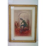 T Johnson watercolour with gum arabic, portrait of a Dickensian gentleman in an interior, signed and
