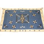Wool Blue and Cream Ground Rug with geometric design, 200cm x 131cm