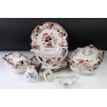 19th century Staffordshire Pottery Dinner Service including Two Lidded Tureens, Eight Graduating