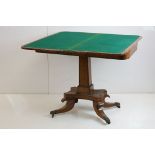 William IV Rosewood Card Table, the rectangular fold-over top opening to a green Basie playing