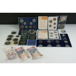 A small collection of mainly British coins to include commemorative crowns and 50p coins.