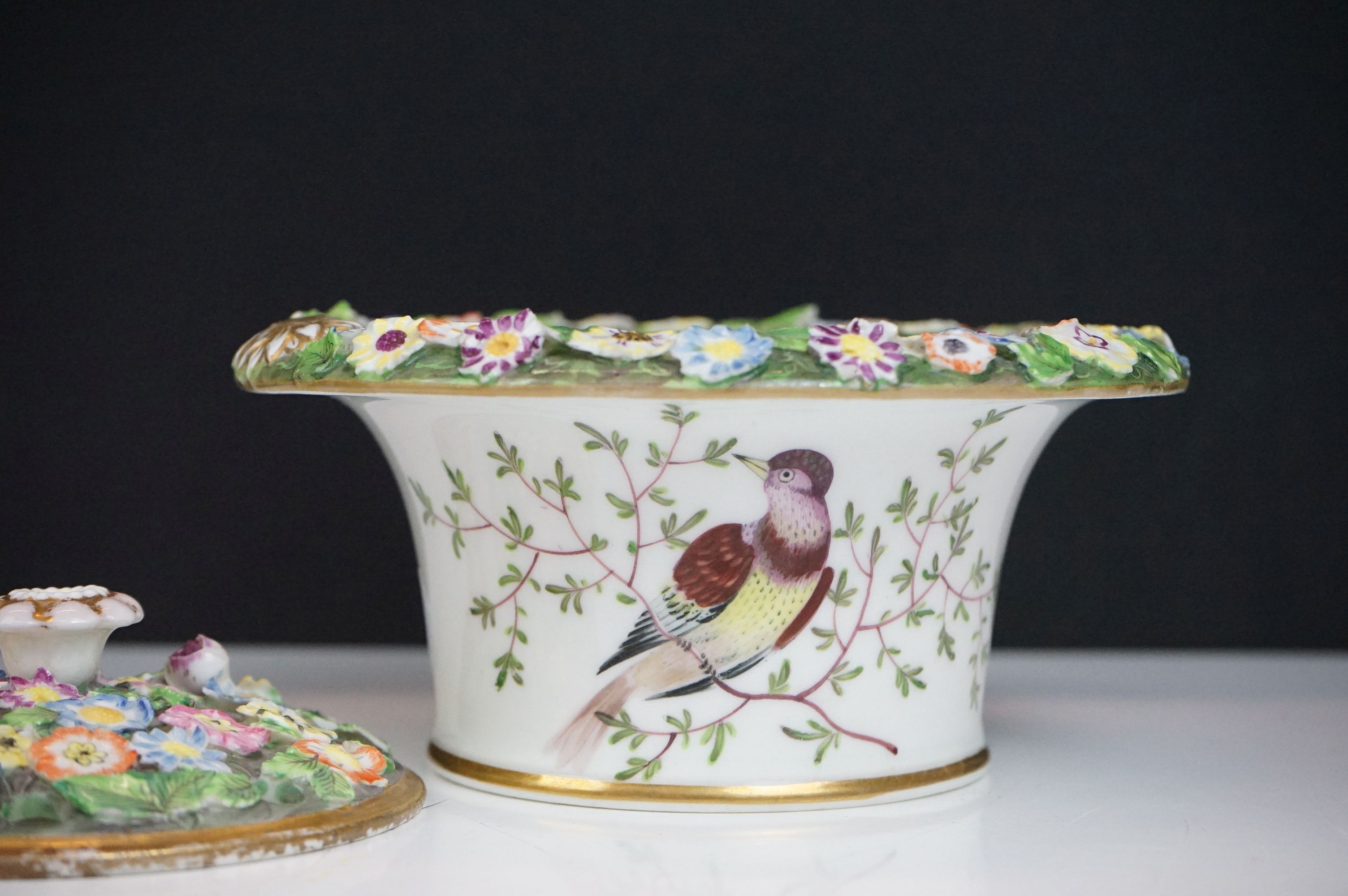 Group of three 19th Century porcelain pieces, comprising: a putti riding a flower encrusted swan, - Image 5 of 19