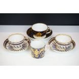 19th Century Crown Derby - a tea bowl & saucer and teacup & saucer, pattern no. 66 in gilt and