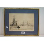 William Lionel Wyllie (1851-1931) etching, ship scene, signed in pencil 'W L Wyllie' lower left,