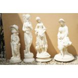 Three Reconstituted Stone Garden Statues of Classical Maidens together with a Boy, tallest 65cm (4)