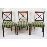 Set of Six Regency Mahogany Dining Chairs with x-frame backs and upholstered stuff over seats,