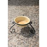 Bird Bath / Enamel Bowl / Garden Planter held on a wrought iron stand, 50cm wide