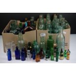 Collection of 65 antique & vintage glass bottles to include 16 x ' Codd ' bottles, 7 x poison