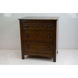 Small Oak Chest of Three Long Drawers, 69cm wide x 76cm high