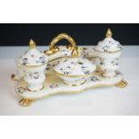 Early 19th century Crown Derby porcelain desk stand, of serpentine form with integral pen box and