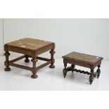 Vintage pine footstool & one other, largest 34cm wide x 24cm high