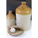 Two stoneware advertising bottles to include Tetbury and Stroud examples together with a baseball