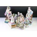 Nine Continental porcelain figures & figure groups of classical form, featuring a late 19th /