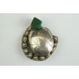 Silver Tortoise / Turtle Brooch with rotating body and green stone head, 4cm long