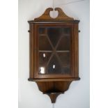 George III style Mahogany Inlaid Small Hanging Corner Cabinet, the single astragel glazed door