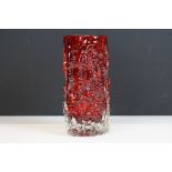 Whitefriars, Geoffrey Baxter red tree bark vase, approx. 15.5cm tall