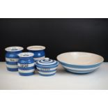 TG Green Cornish Ware blue & white ceramics, 5 pieces, to include a fruit bowl (30cm diameter), '
