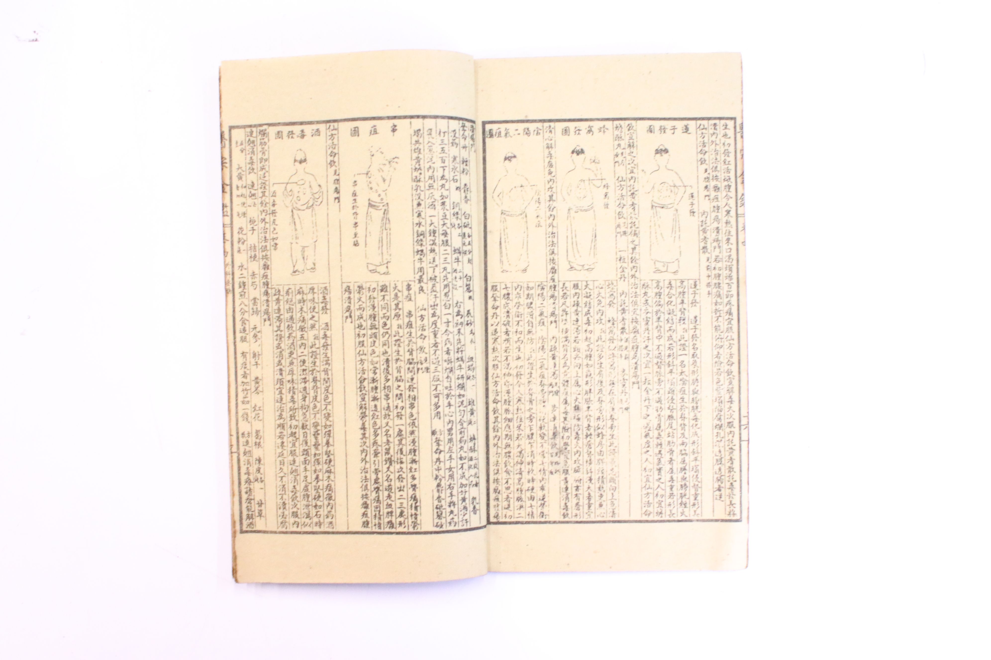 Three antique oriental books with illustrations and text, portraits, landscapes, fauna & - Image 9 of 9
