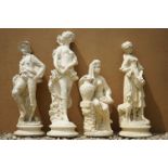 Four Reconstituted Stone Garden Statues, tallest 66cm