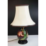 Moorcroft table 'Queens Choice' pattern table lamp, with shade, lamp base (from base to top of