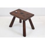 Oak Stool, the top inscribed 1821, 26cm wide x 22cm high