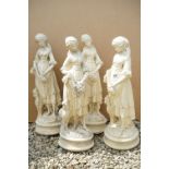 Four Matching Reconstituted Stone Garden Statues of Classical Maidens, tallest 63cm