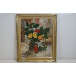 Pollini, 20th century, a palette oil painting, still life of flowers in a jug, signed, 49.5 x 39.