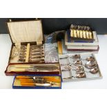 A collection of cased and boxed cutlery / flatware to include silver plated examples.
