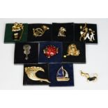 Ten Costume Jewellery Brooches, some enamelled and set with glass stones including Puffa Fish,